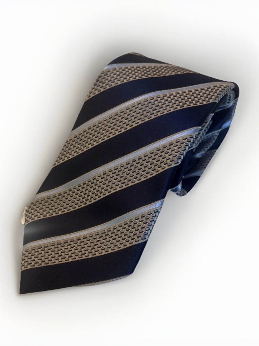 Ermenegildo Zegna Silk Tie Navy Blue Silver Diagonal Stripe Made In Italy Mens
